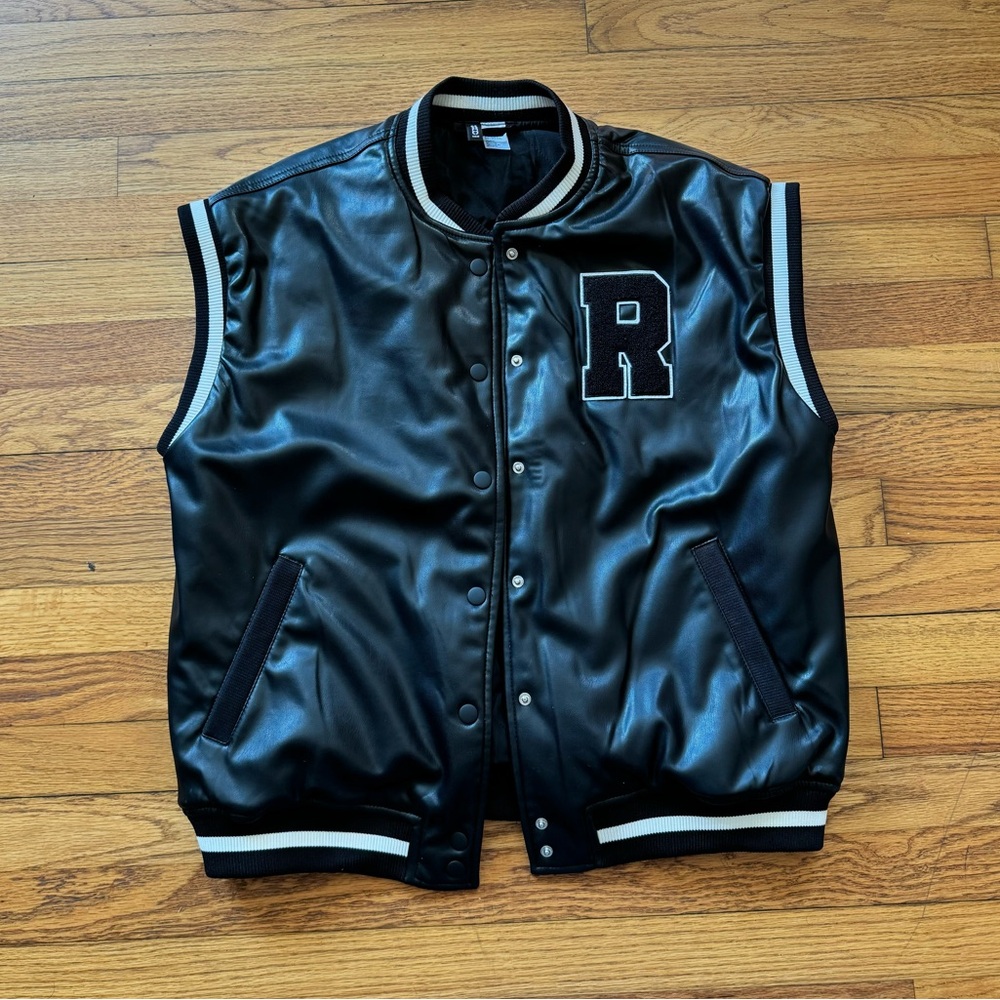 H&M Black Varsity vest faux leather